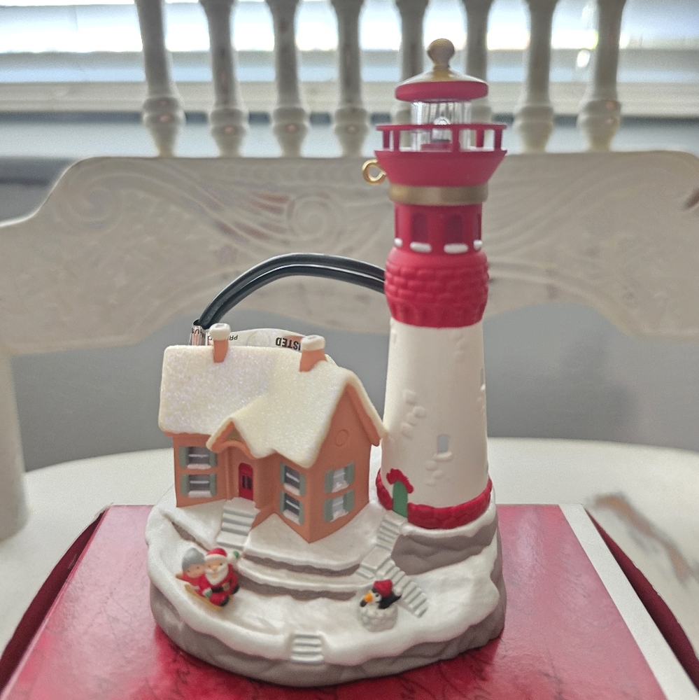 Hallmark Festive Lighthouse Ornament with Red and White